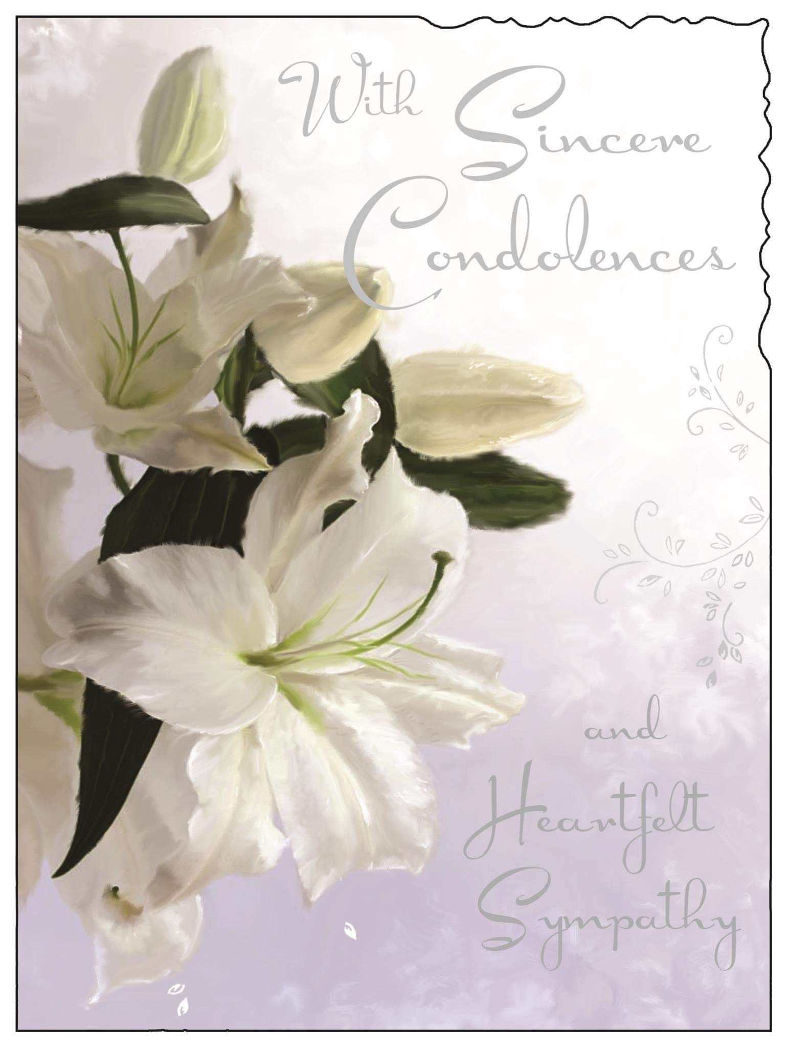 Sympathy Card (JJ5335) Sincere Condolences - Oriental Lily - Silver Embossed