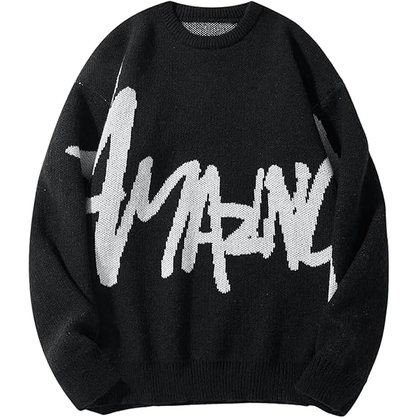 BEAUDRM Men's Fall Goth Grunge Sweater Y2K Oversized Punk Sweater