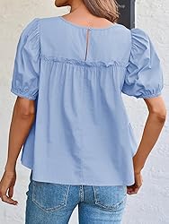 Tankaneo Womens Puff Sleeve Peplum Babydoll Tops