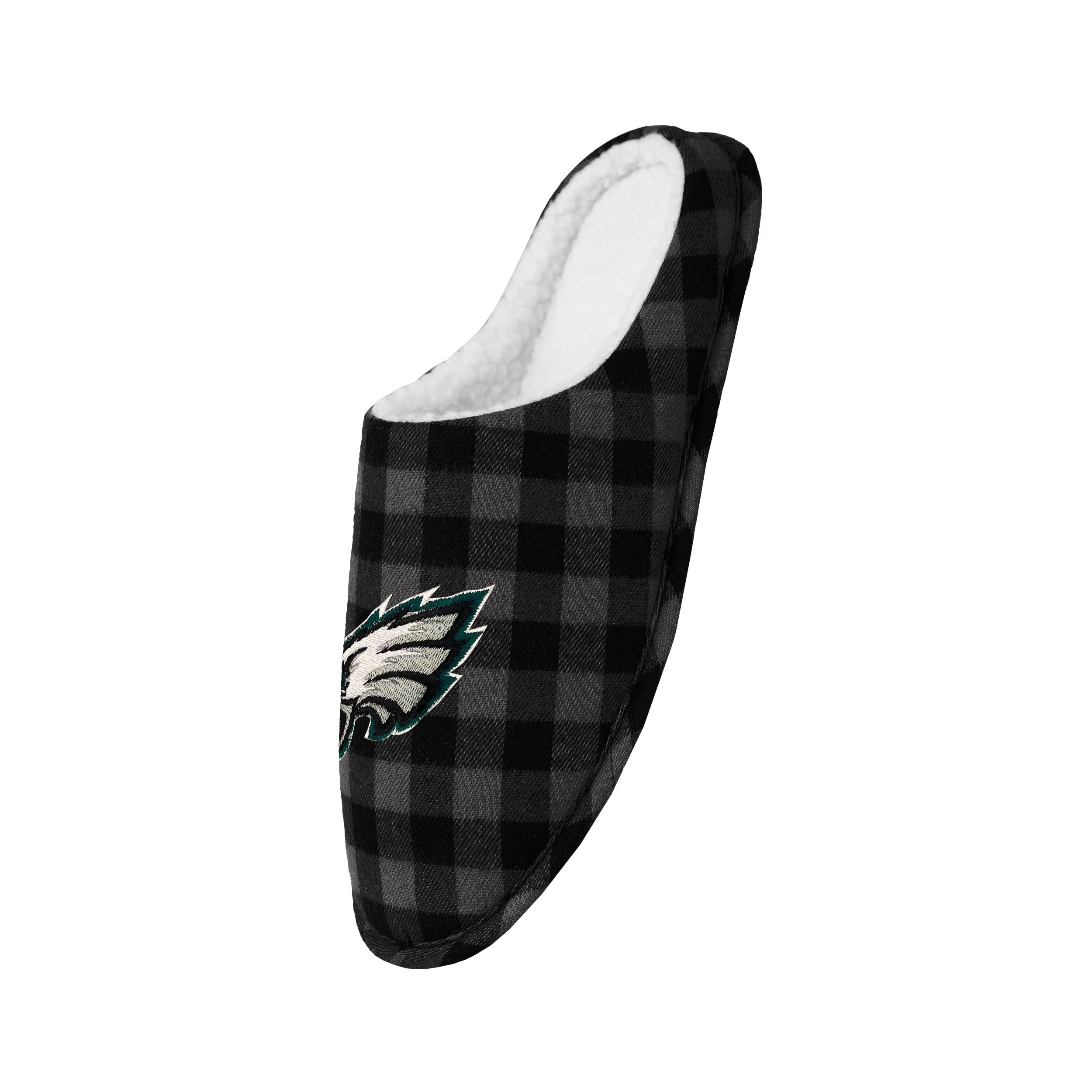 FOCO Men's NFL Philadelphia Eagles Sherpa Lined Buffalo Check Memory Foam Slippers, Small (7-8) Image
