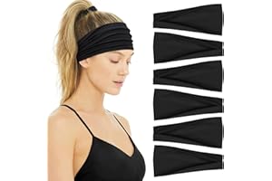 Huachi Black Buttery Soft Headbands - Athletic Hair Bands for Women's Workout, Yoga, and Exercise