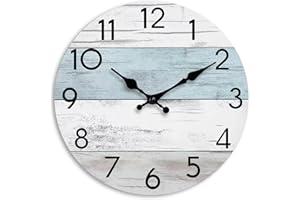 KECYET Wall Clock Silent Non-Ticking Wooden Clocks Battery Operated 8 Inch Small Country Retro Rustic and Beach Style Decorative for Kitchen, Home, Bathroom, Bedroom (Blue)