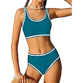 WIQI Girls Swimsuits Bikini Set 2 Piece Bathing Suit Color Contrast Trim Swimwear Size 7-16