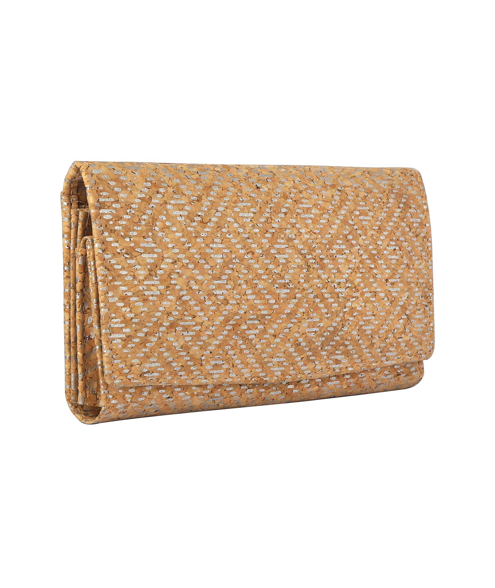 Ladies Cork Vegan RFID Blocking Card Holder Wallet Purse Card Women Wallet (Cork with Silver Pattern)