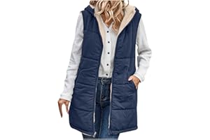 Sriper Womens Fleece Lined Puffer Vest with Pockets Plus Size Long Puffer Coat Sleeveless Quilted Down Coat Fuzzy Warm Vest