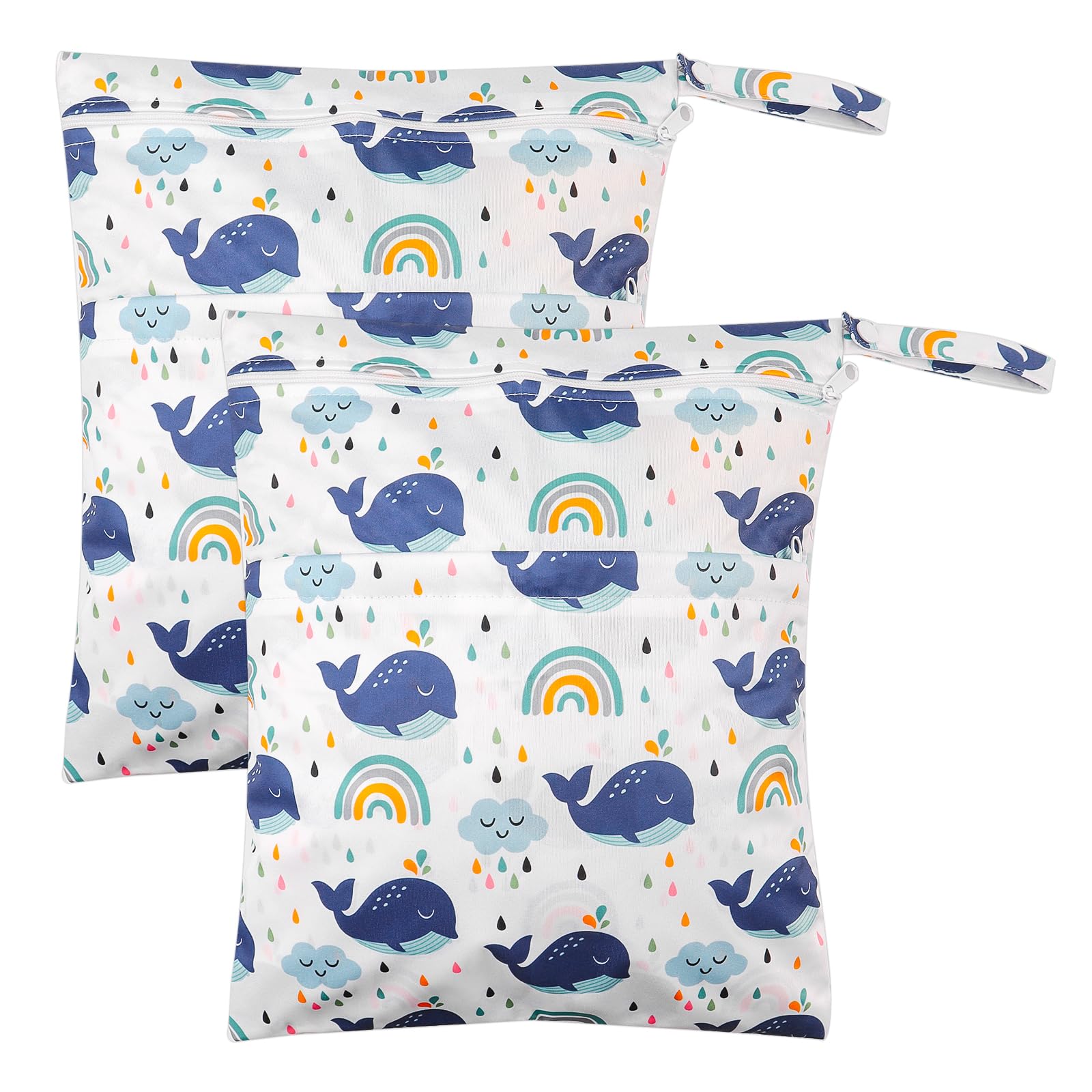 MOLENCO 2 Packs Wet Bag, Waterproof Wet Dry Bags, Reusable Washable Cloth Diaper Bags, Nappy Bags with Double Zipper Pockets for Baby Items, Wet Clothes, Swimming, Gym, Beach, Pool(Blue)