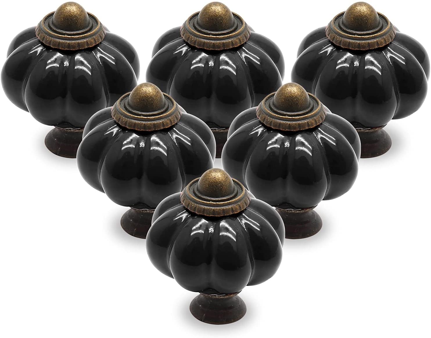 Cjueiom 12 Pack Ceramic Drawer Knobs, Black Vintage Cupboard Knobs with Mounting Screws, Antique Wardrobe Pull Handles for Kitchen Cabinet and Dresser