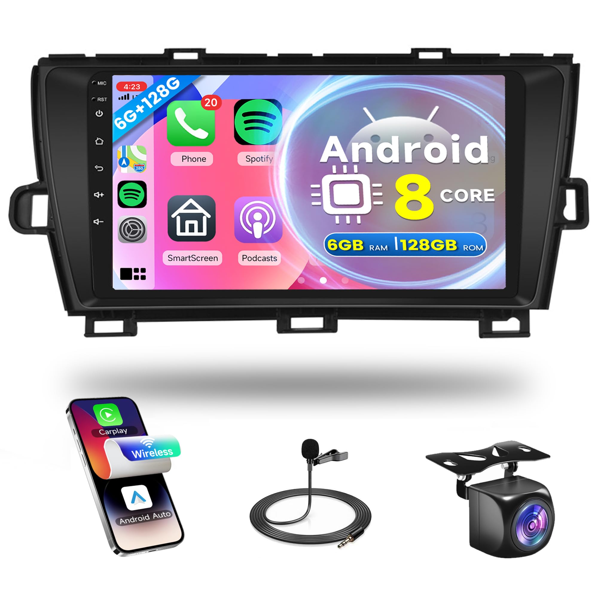 Photo 1 of 8Core 6G+128G Android 15 Car Radio for Toyota Prius 2010-2015, Rimoody Car Stereo Carplay Android Auto GPS WiFi Mirror Link 9 Inch Touchscreen DSP-36 59-UI Bluetooth FM/RDS EQ + Backup Camera