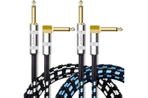 Penker 2 Pack Instrument Cable - 3FT Right Angle Gold Plated 6.35mm Cable for Guitar Bass Keyboard Effector Mixer