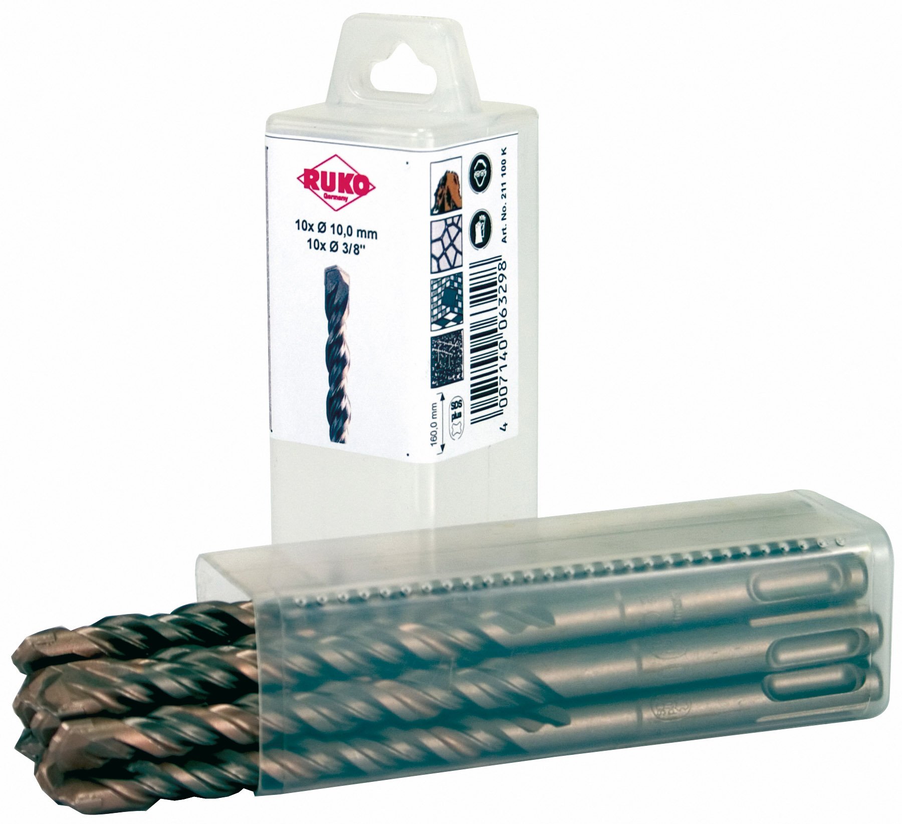 RUKO 211061K - Pack de 10 brocas SDS-plus 6x160 mm