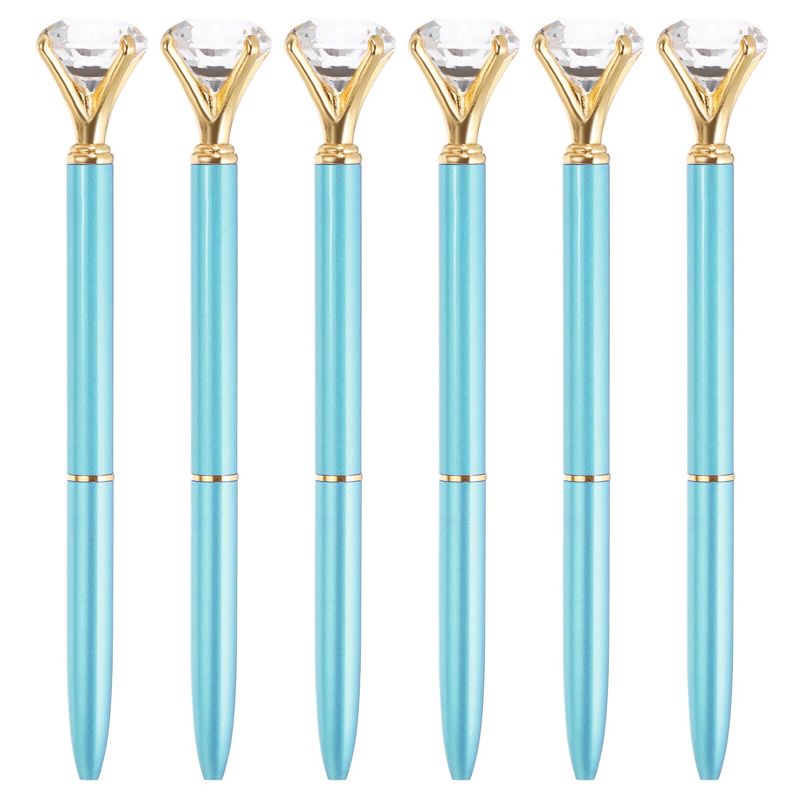 PATIKIL Black Ink Ballpoint Pen, 6 Pack Crystal Diamond Twist Metal Pen 1.0mm Medium Point for Note Taking Journaling Style 1, Blue