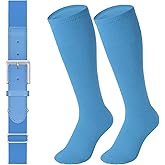 LEACOOLKEY Baseball Belt and Socks Combo Set Adjustable Softball Socks and Elastic Belt for Youth and Adult