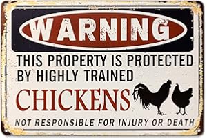 BESTYLEZ Funny Chicken Coop Sign - "Warning: Property Protected by Chickens" Decorative Metal Sign for Farm, Home, or Garden 12" * 8" (219)