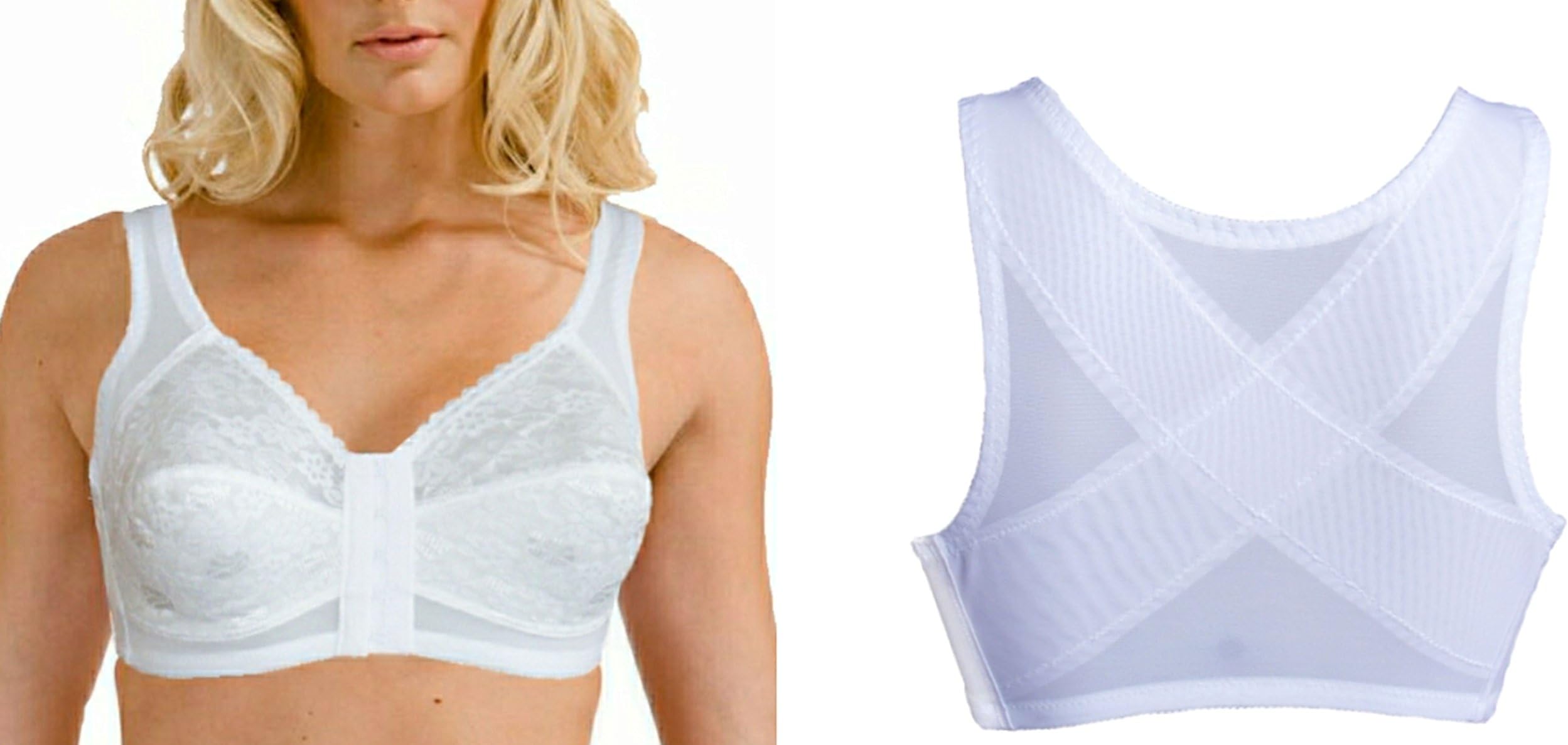 Cintamani Front Fastening White Lace Non Wired Bra Back Posture Support 36-44 D, DD, E