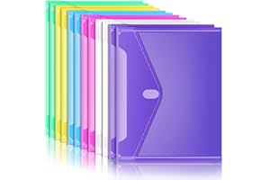 Sooez 12 Pack Plastic Envelopes File Folders, Plastic Folders with Pockets, Colored Folder for Documents Organizer Letter/A4 Size, Clear Filing Folders for Office School Paper Storage, 6 Colors