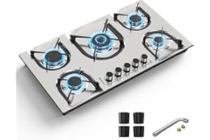 36 inch Gas Cooktop, Gas Stove Top with 5 High Efficiency Burners, Nafewin Propane Stove Top Built-in Stainless Steel Gas Hob with Thermocouple Protection, NG/LPG Convertible Gas Stovetop