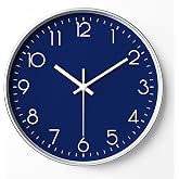 SENYURI Navy Blue Modern Wall Clock for Living Room Decor, 14 Inch Large Wall Clock Silent Battery Operated, Classic Round Analog Clock for Bedroom, Kitchen, Office, Bathroom, Outdoor Patio, Pool