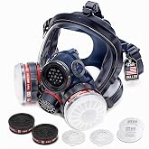 Full Face Organic Vapor Respirator - Protective Eye &amp; Nose Shield with Anti-Fog Heavy Duty Lens &amp; Adjustable - Chemical, &amp; Particulate Respirator. Includes 2 Filter Cartridges - Industrial Grade