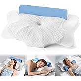 Cervical Neck Pillows with Round Cervical Roll Cylinder Bolster Traction Pillow(2 in 1 Removable) Ergonomic Contour Memory Foam Pillow for Relaxer Neck&Shoulder Pain Relief for Sleepers(White&Blue)