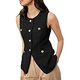 YEXPINE Women's Tweed Blazer Vest Sleeveless Button Front Casual Blazer Jackets Work Office Vest