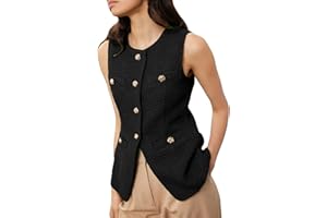 YEXPINE Women's Tweed Blazer Vest Sleeveless Button Front Casual Blazer Jackets Work Office Vest