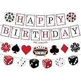 Ushinemi Pre-Strung Casino Party Decorations NO DIY Poker Happy Birthday Banner Casino Theme Banners Las Vegas Poker Night Party Supplies