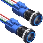 2PCS 16mm Push Button Switch 12V DC Latching On/Off Waterproof LED, Blue | Pre-Wired for Automotive, Marine, Boat, Industrial, DIY Panel Mount