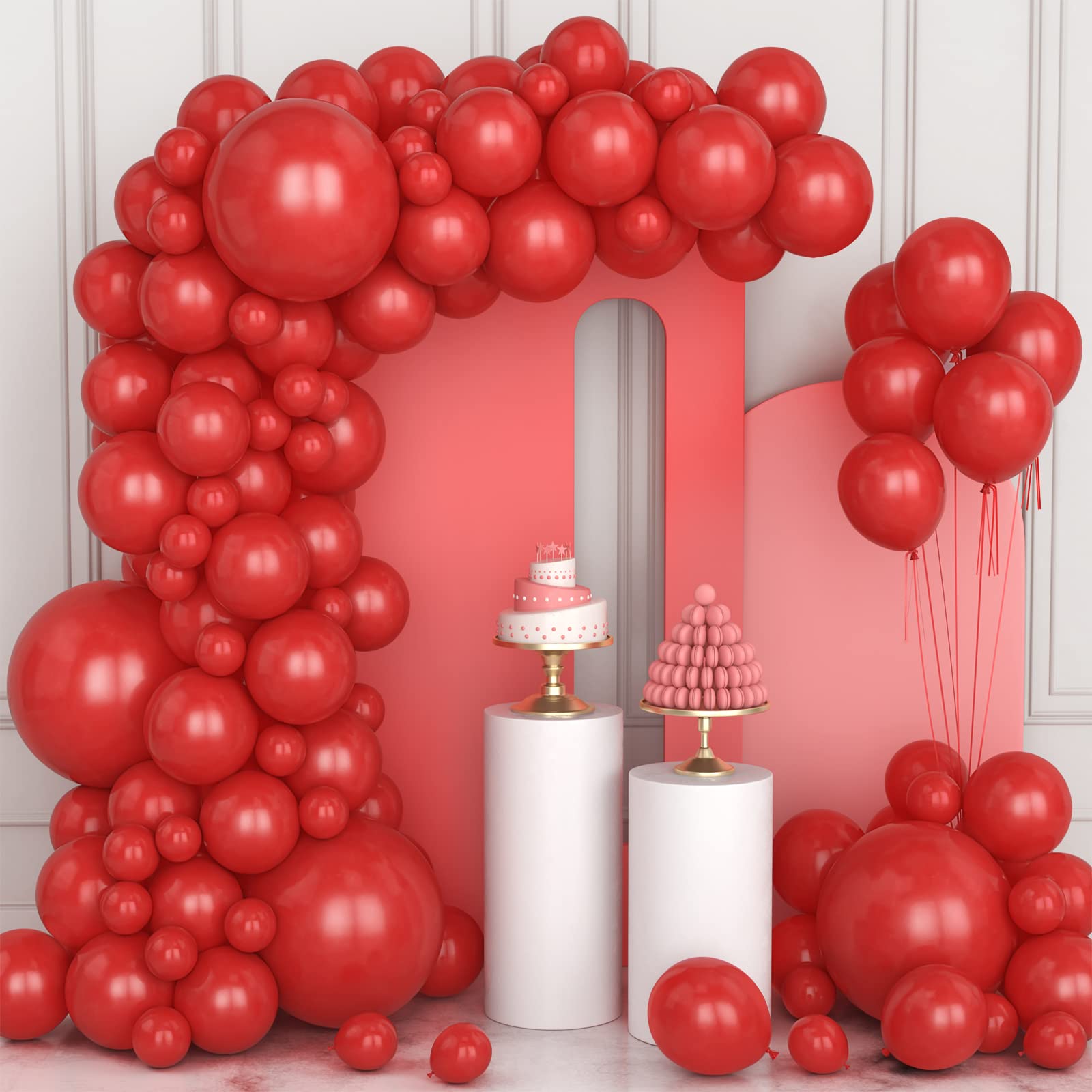 Red Balloons, 106 Pcs Red Balloon Garland Arch Kit 5 10 12 18 inch Latex Balloons with Balloon Ribbon and Chain for Men Women Birthday Wedding Christmas Engagement Proposal Decorations Party Supplies