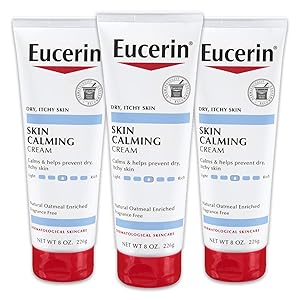 Eucerin Skin Calming Cream - Full Body Lotion for Dry, Itchy Skin, Natural Oatmeal Enriched - 8 oz. Tube (Pack of 3)