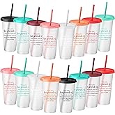 Dandat 16 Pcs Employee Appreciation Gifts Bulk 24 oz Thank You Plastic Tumblers Gift for Coworker Team Staff Teacher Colorful Inspirational Cups with Lids Straws (Clear)