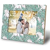OHDCE Unicorn 5x7 Picture Frame, Gifts for Unicorn Lovers Women Men Frame, Green Floral Photo Frame, Retro Colorful Animal with Flower Wood Frames for Wall or Tabletop Display