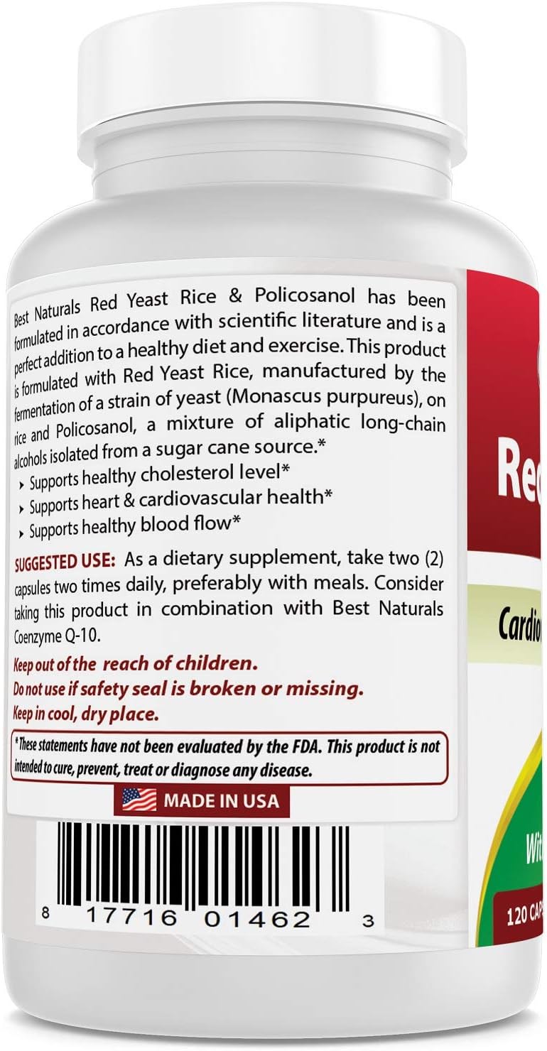 Red Yeast Rice 600 mg with Policosanol 10 mg 120 Capsules by Best Naturals: Health & Personal Care