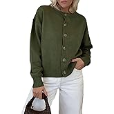 HOWALOOK Womens Button Up Cardigan Sweaters Long Sleeve Crewneck Chunky Knitted Sweater Casual Outwear