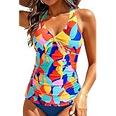 Women Halter Tankini Swim Top - Tummy Control Swimsuit Bathing Suit Top Front Tie Knot Swim Top Only 2025