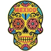Sugar Skull Mexico Patch – 3 inches, Cool Mexico Iron On Patch – Iron On/Sew On Embroidered Travel Mexican Patches for Jackets