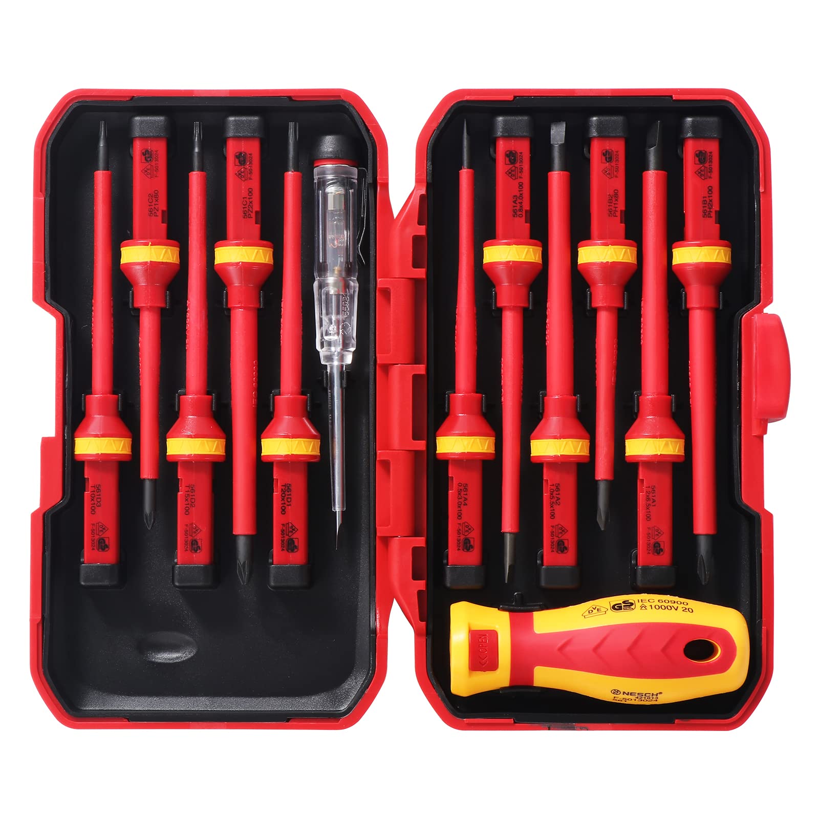 eROOSY 13pcs VDE Electrician Screwdriver Set, 1000 V Changeable Insulated Screwdrivers with Magnetic Slotted Bits