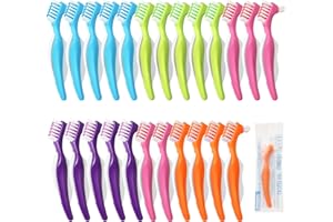 AFFBEI 25 Pcs Denture Brush Set for False Teeth, Double Sided Denture Cleaning Toothbrushes with Soft Bristles and Ergonomic Anti-Slip Handle, Denture Cleaner Brush for Adults 5 Colors