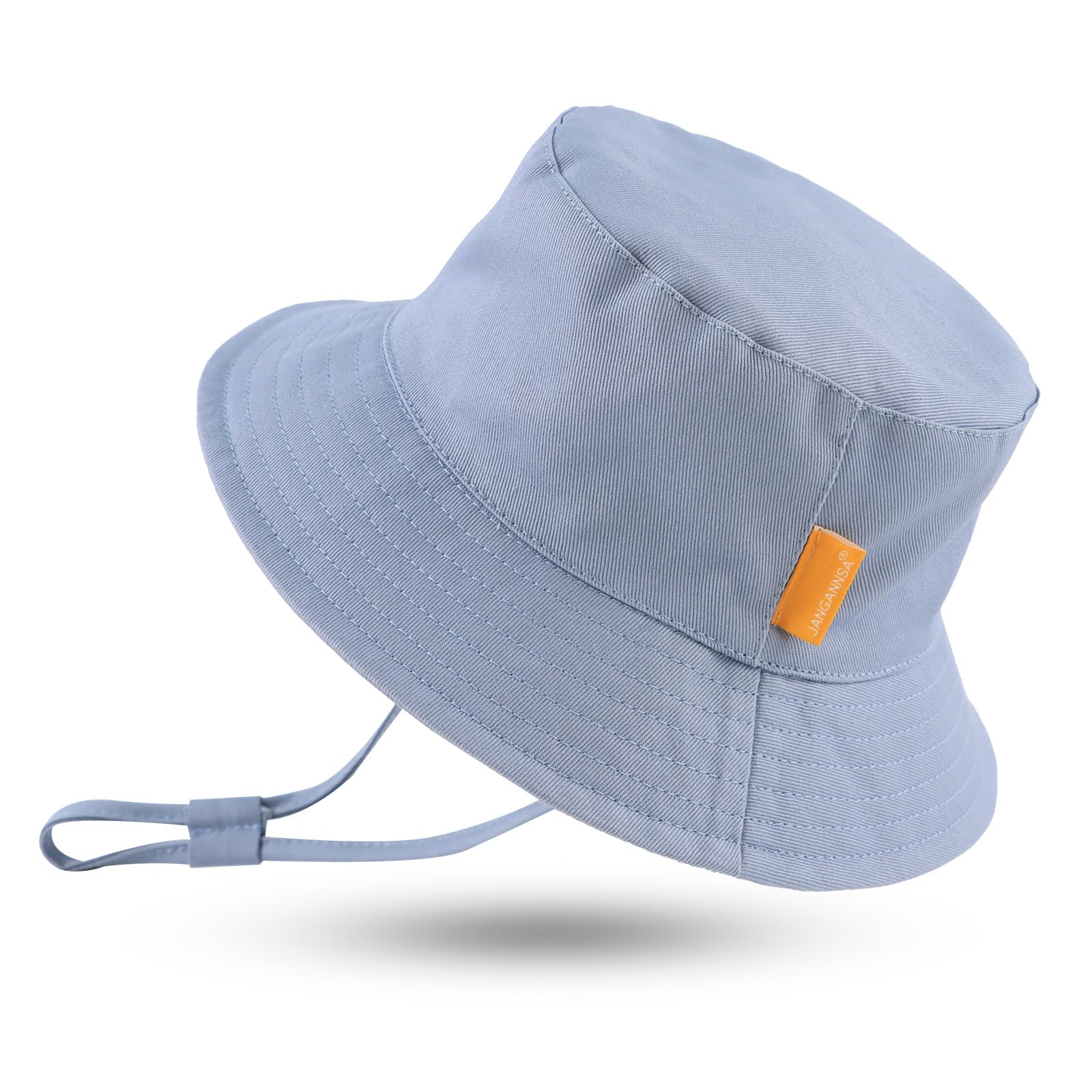 Photo 1 of JANGANNSA Cotton Baby Sun Hat Infant Toddler Boys Girls Bucket Hats Summer Sun Protection Kids Beach Caps (Haze Blue,44cm)