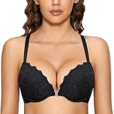 DOBREVA Women's Push Up Bra Racerback Front Closure Bras Lace Padded Underwire Plunge Floral