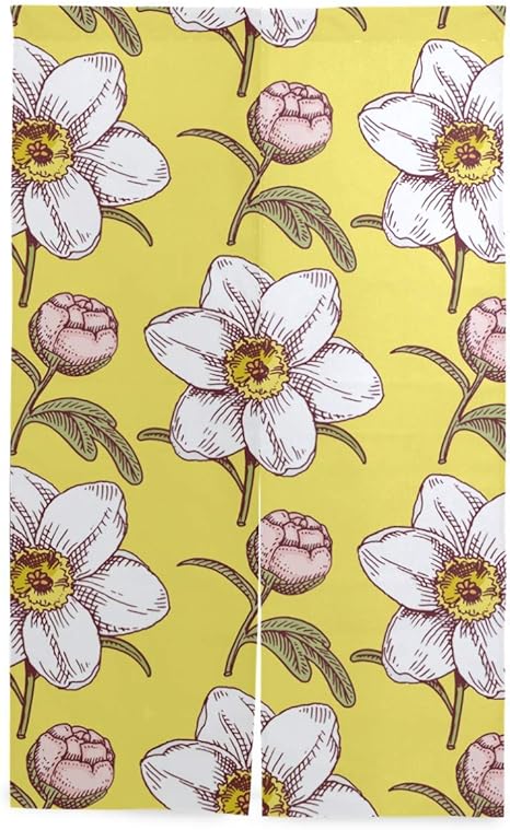 Amazon のれん1丈 安い 85x1cm 花 黄色 咲く 北欧 かわいい 可愛い おしゃれ お洒落 暖簾 目隠し 暖簾分け イラスト チャイハネ のれん すみっコぐらしのれん のれん オンライン通販