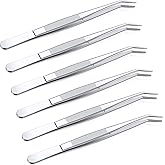 Honoson 6 Pcs Stainless Steel Tweezers for Crafting with Curved Serrated Tip Multipurpose Forceps Sewing Machine Tweezers Bulk (Silver)
