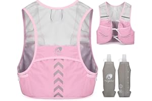 Outplea Lightweight Running Vest with 2pcs 500ML Soft Water Bottle for Men Women, Ultralight Reflective Hydration Pack with P