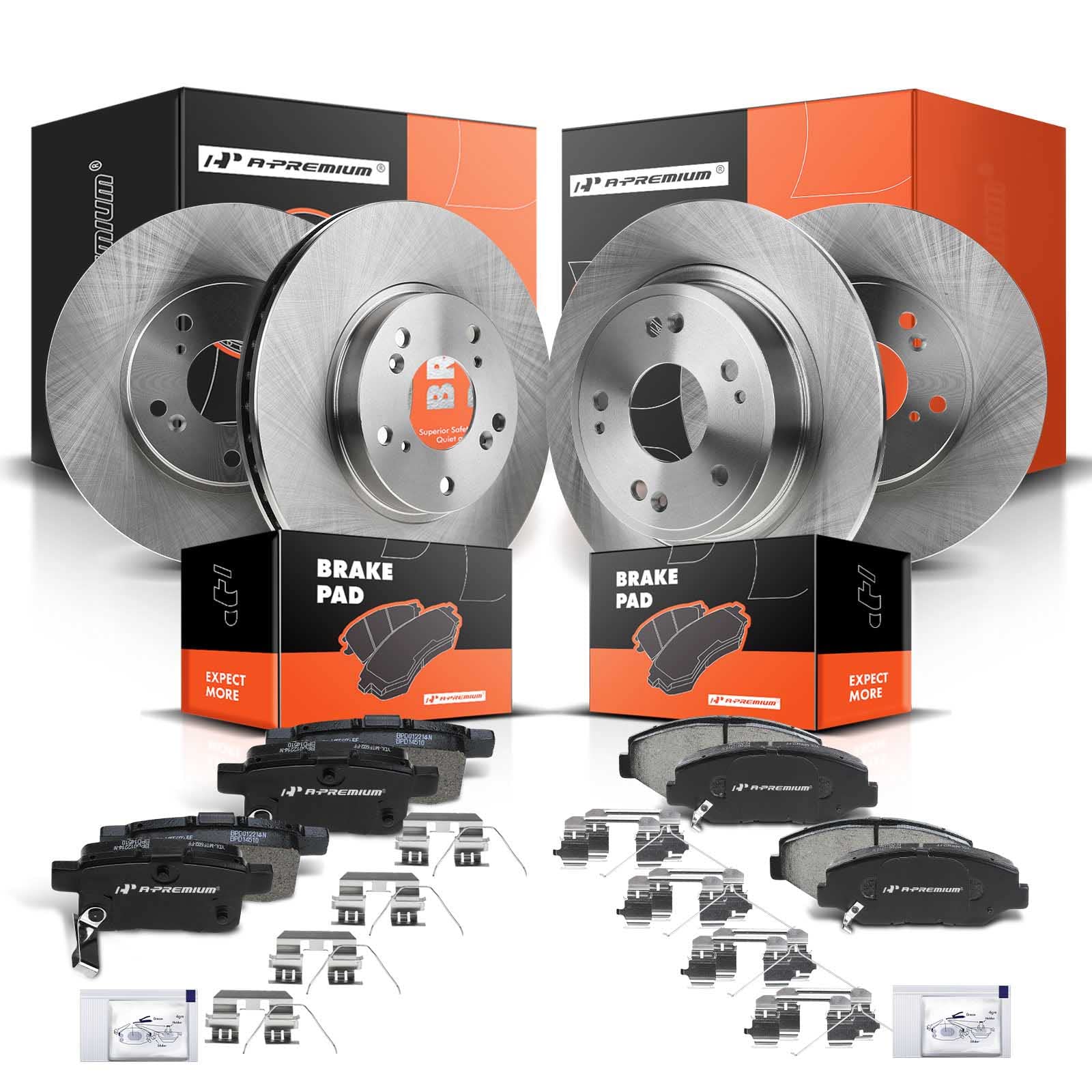 Photo 1 of A-Premium Front Vented & Rear Solid Disc Brake Rotors + Ceramic Pads Kit Compatible with Select Honda Models - Accord 2008-2012/2014-2017, 12-PC Set
