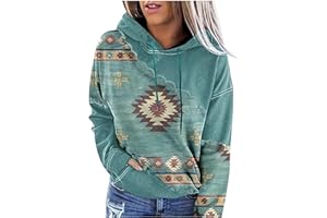 Xuboway Womens Western Aztec Ethnic Style Geometric Hoodie Graphic Pullover Sweater Long Sleeve Sweatshirt 2023 fall Clothes