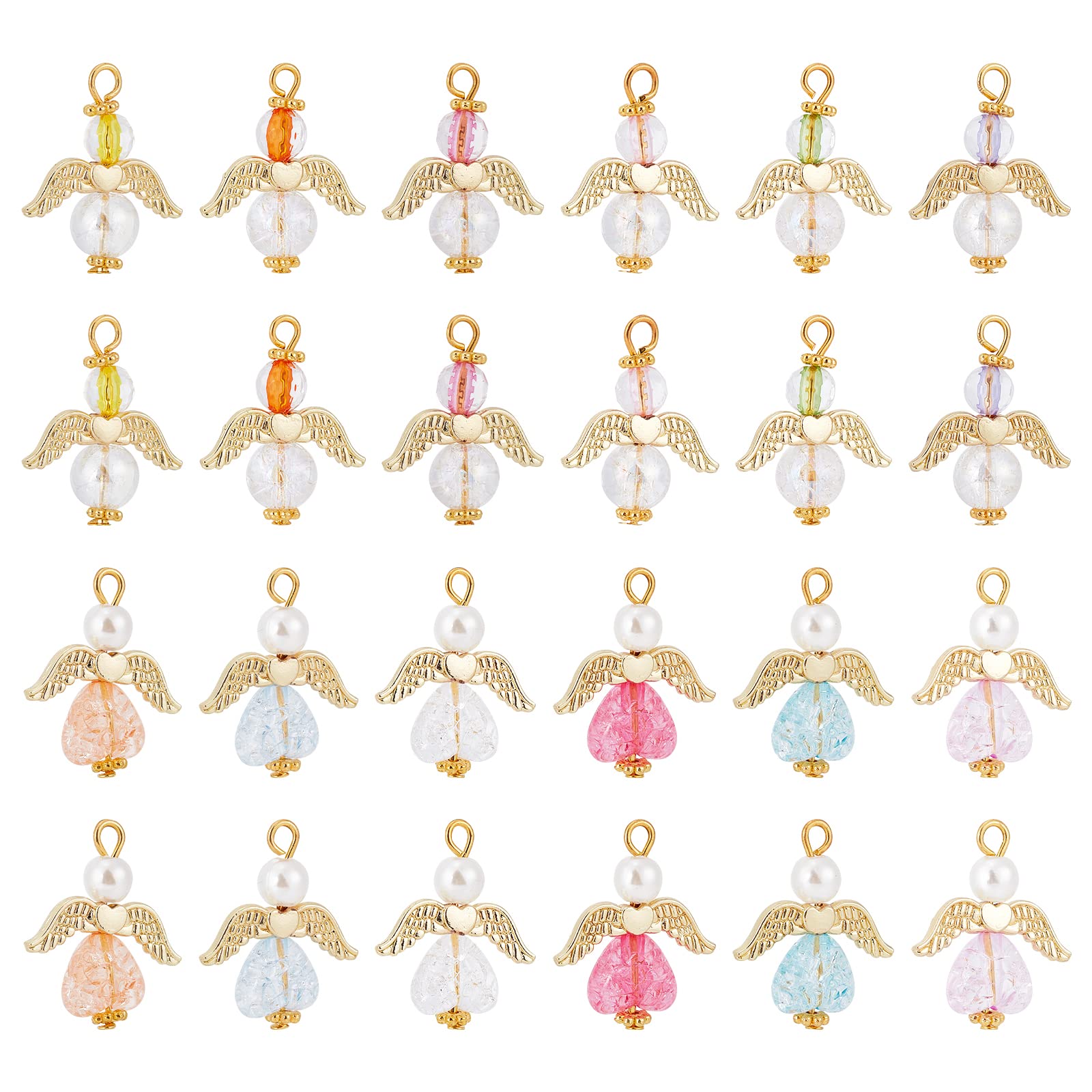 SUNNYCLUE 1 Box 30Pcs 2 Style Angel Charms Angel Wing Charm Guardian Angel Charm Bulk Acrylic Transparent Beads Lucky Dangle Charm for jewellery Making Women Adult DIY Craft Bracelets Necklace Gifts