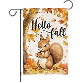 zeevly Hello Fall Squirrel Garden Flag 12x18 Inch Double Sided for Outside, Thanksgiving Autumn Maple Tree Seasonal Small Yard Outdoor Flag
