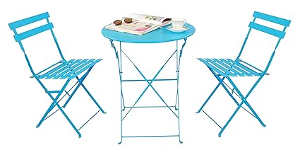 Magna Homewares Bistro Metal Folding Outdoor, Indoor Table & Chairs Set (Turquoise)