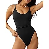 ZAFUL Women's One Piece Swimsuit Lace Up Tie Back Bathing Suits Ribbed Fully Lined Tummy Control Scoop Neck Padded Swimwear