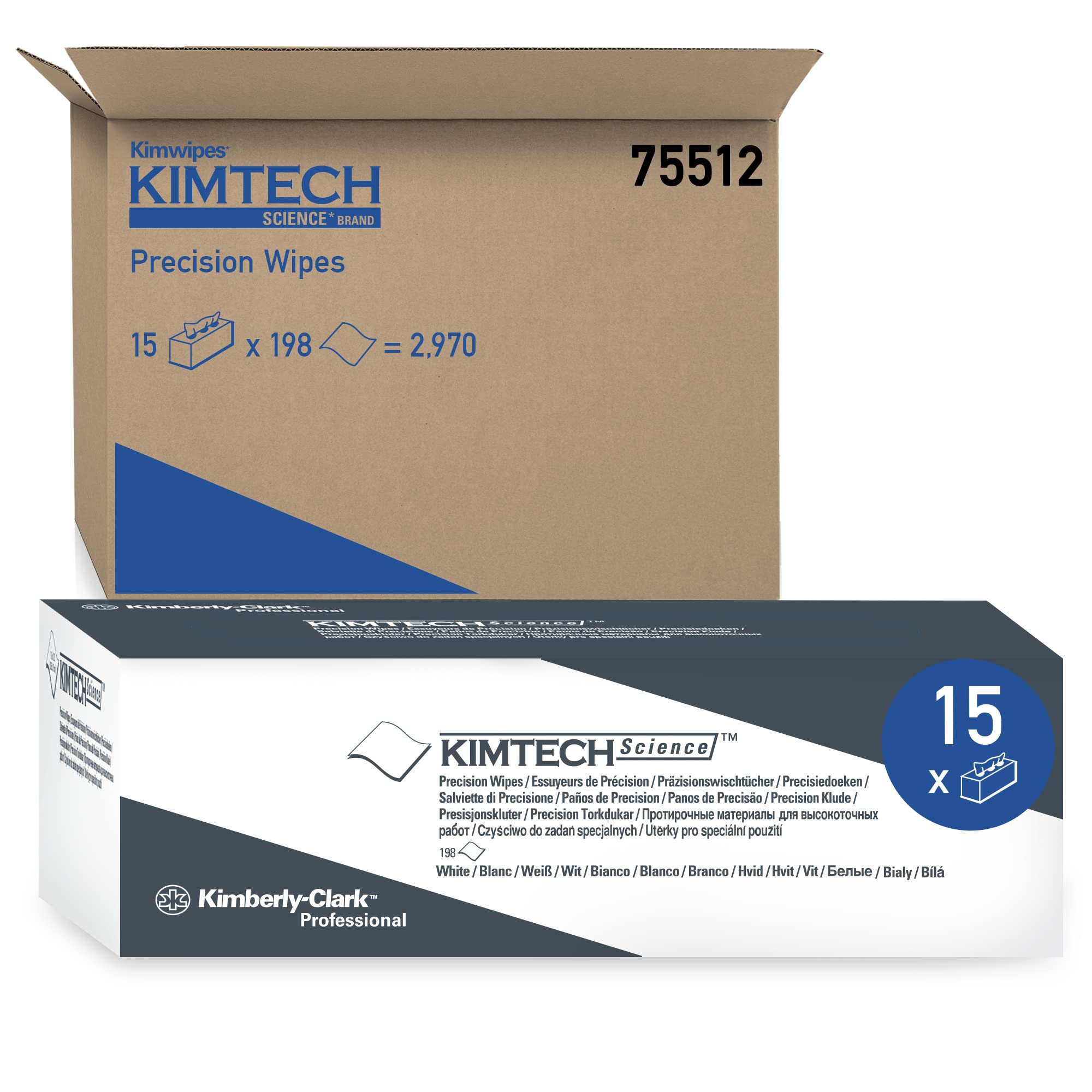 Kimtech Science Precision Wipes 7551 - 15 boxes x 198 sheets, 1 ply, white