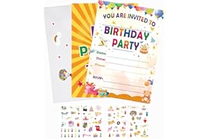 16pcs Birthday Party Invitations with Envelopes＆ Stickers Set, 5 "x7" cake Birthday Party Invitation for Boys and Girls, Cele